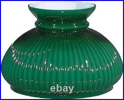 7 Inch Diameter Plain Top Rib Design Cased Green over Opal Glass Lamp Shade