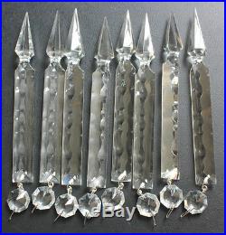 8 Crystal Spear Vtg 6'' Chandelier Lamp Part Victorian Glass Luster Prisms