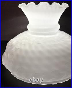 9 7/8 Fit Satin Frost Oil Kerosene Dimpled Rose Glass Lamp Shade Globe Vintage