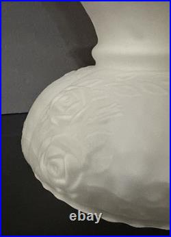 9 7/8 Fit Satin Frost Oil Kerosene Dimpled Rose Glass Lamp Shade Globe Vintage