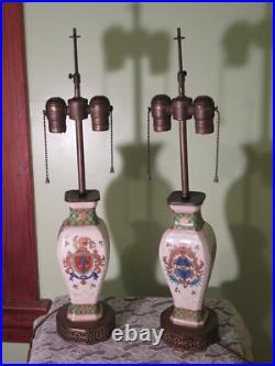 ANTIQUE 1800'S EDME SAMSON France Coat of Arms Amorial Porcelain Vase LAMPS