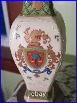 ANTIQUE 1800'S EDME SAMSON France Coat of Arms Amorial Porcelain Vase LAMPS
