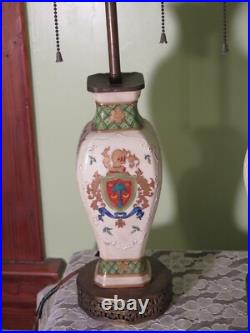 ANTIQUE 1800'S EDME SAMSON France Coat of Arms Amorial Porcelain Vase LAMPS