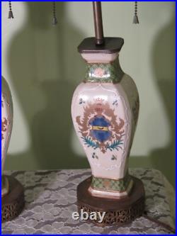 ANTIQUE 1800'S EDME SAMSON France Coat of Arms Amorial Porcelain Vase LAMPS