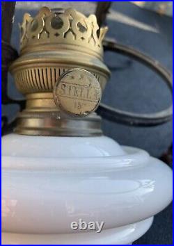 ANTIQUE HANGING BRASS CHANDELIER OIL LAMP STELLA OPALINE Parts coal oil Kerosene