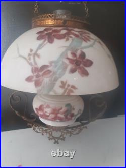 ANTIQUE Miller B & H Era GLASS SHADE VICTORIAN HANGING BRASS LIBRARY OIL LAMP