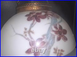 ANTIQUE Miller B & H Era GLASS SHADE VICTORIAN HANGING BRASS LIBRARY OIL LAMP