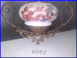 ANTIQUE Miller B & H Era GLASS SHADE VICTORIAN HANGING BRASS LIBRARY OIL LAMP