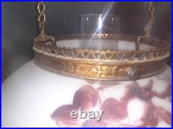 ANTIQUE Miller B & H Era GLASS SHADE VICTORIAN HANGING BRASS LIBRARY OIL LAMP