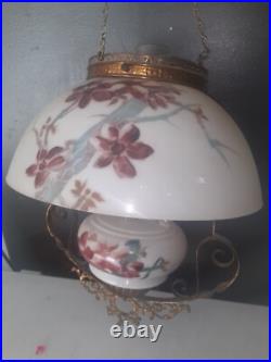 ANTIQUE Miller B & H Era GLASS SHADE VICTORIAN HANGING BRASS LIBRARY OIL LAMP