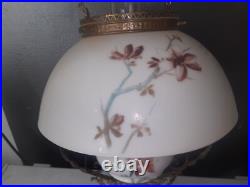 ANTIQUE Miller B & H Era GLASS SHADE VICTORIAN HANGING BRASS LIBRARY OIL LAMP