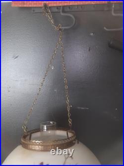 ANTIQUE Miller B & H Era GLASS SHADE VICTORIAN HANGING BRASS LIBRARY OIL LAMP