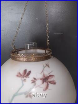 ANTIQUE Miller B & H Era GLASS SHADE VICTORIAN HANGING BRASS LIBRARY OIL LAMP