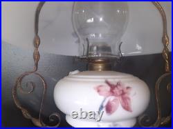 ANTIQUE Miller B & H Era GLASS SHADE VICTORIAN HANGING BRASS LIBRARY OIL LAMP