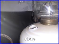 ANTIQUE Miller B & H Era GLASS SHADE VICTORIAN HANGING BRASS LIBRARY OIL LAMP