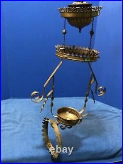ANTIQUE Victorian HANGING Oil Lamp ORNATE Brass LIBRARY Ceiling PARTS (30F)