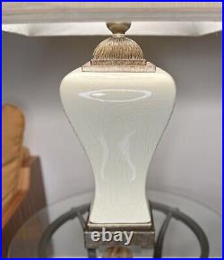 Aged Ivory Glazed Crackle Porcelain Lamp, High-Style, Transitional, Vintage