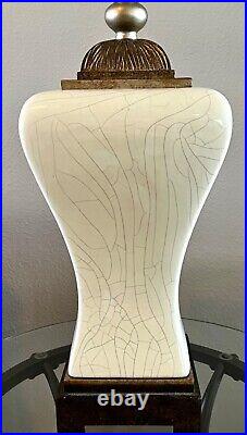 Aged Ivory Glazed Crackle Porcelain Lamp, High-Style, Transitional, Vintage