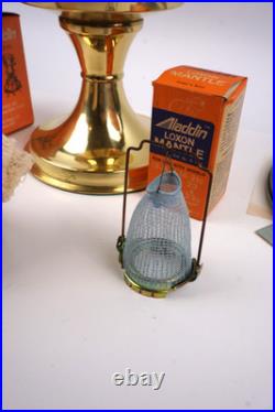 Aladdin Brass Oil Lamp Parts Lot Model 23 Base, Burner, Mantle, Lox-On Chimney