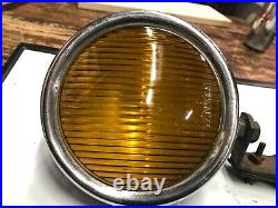 Amber YANKEE Fog light early GLASS lens VINtage auTo Parts LamP w BRACKET Old