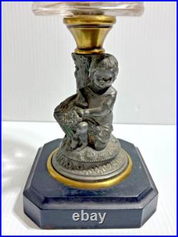 Antique 1870's Victorian Oil Lamp Cast Figural Boy w Lamb Metal 12 Child P&A