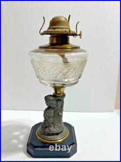 Antique 1870's Victorian Oil Lamp Cast Figural Boy w Lamb Metal 12 Child P&A