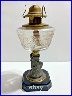 Antique 1870's Victorian Oil Lamp Cast Figural Boy w Lamb Metal 12 Child P&A