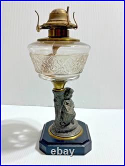 Antique 1870's Victorian Oil Lamp Cast Figural Boy w Lamb Metal 12 Child P&A