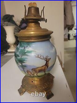 Antique 1887s Hand Painted Multicolor Art Oil Lamp Used For Parts Or Repair