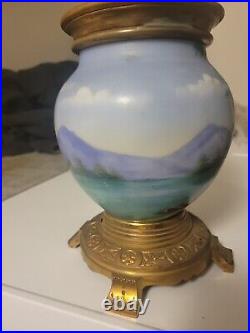 Antique 1887s Hand Painted Multicolor Art Oil Lamp Used For Parts Or Repair