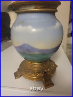 Antique 1887s Hand Painted Multicolor Art Oil Lamp Used For Parts Or Repair