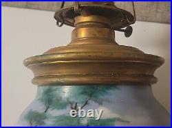 Antique 1887s Hand Painted Multicolor Art Oil Lamp Used For Parts Or Repair