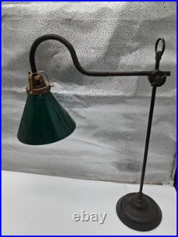 Antique 1920s Cast Iron Steel Desk Lamp Green Glass Shade Parts Repair 22