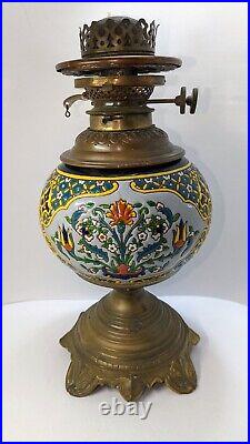 Antique 19th C French LONGWY Faience Enamel Cloisonné Oil Lamp AS IS PARTS ONLY