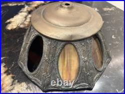Antique 8 Panel Slag Stained Glass Table Lamp Male & Female Cherubs Parts