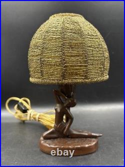 Antique ART NOUVEAU Deco Lady Dancer Metal Lamp Beaded Shade Parts Only