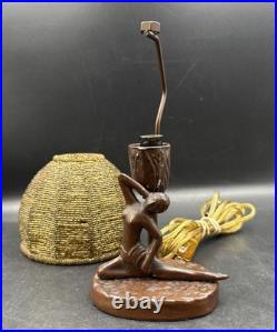 Antique ART NOUVEAU Deco Lady Dancer Metal Lamp Beaded Shade Parts Only