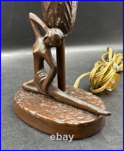 Antique ART NOUVEAU Deco Lady Dancer Metal Lamp Beaded Shade Parts Only