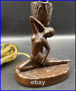 Antique ART NOUVEAU Deco Lady Dancer Metal Lamp Beaded Shade Parts Only