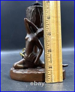 Antique ART NOUVEAU Deco Lady Dancer Metal Lamp Beaded Shade Parts Only
