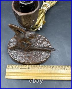 Antique ART NOUVEAU Deco Lady Dancer Metal Lamp Beaded Shade Parts Only