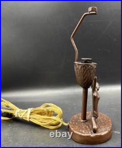 Antique ART NOUVEAU Deco Lady Dancer Metal Lamp Beaded Shade Parts Only