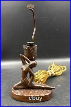 Antique ART NOUVEAU Deco Lady Dancer Metal Lamp Beaded Shade Parts Only