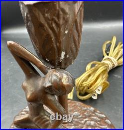 Antique ART NOUVEAU Deco Lady Dancer Metal Lamp Beaded Shade Parts Only