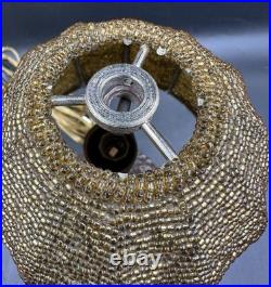 Antique ART NOUVEAU Deco Lady Dancer Metal Lamp Beaded Shade Parts Only