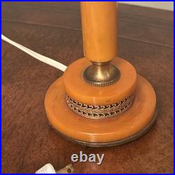 Antique Art Deco Butterscotch Bakelite Candlestick Lamp Brass Fittings Rewired