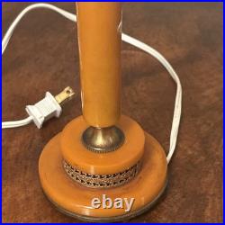 Antique Art Deco Butterscotch Bakelite Candlestick Lamp Brass Fittings Rewired