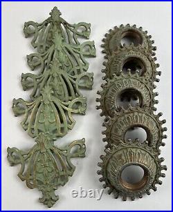 Antique Art Deco Nouveau Green Metal 5 Arm Ceiling Light Fixture PARTS PIECES