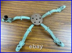 Antique Art Deco Nouveau Green Metal 5 Arm Ceiling Light Fixture PARTS PIECES
