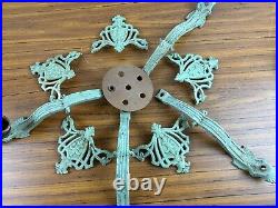 Antique Art Deco Nouveau Green Metal 5 Arm Ceiling Light Fixture PARTS PIECES Antique Art Deco Nouveau Green Metal 5 Arm Ceiling Light Fixture PARTS PIECES
